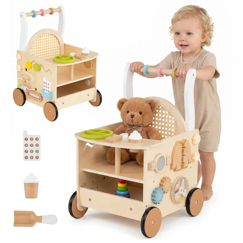 Wooden Push Walker 13-in-1 Activity Center with Storage by DirectDeals