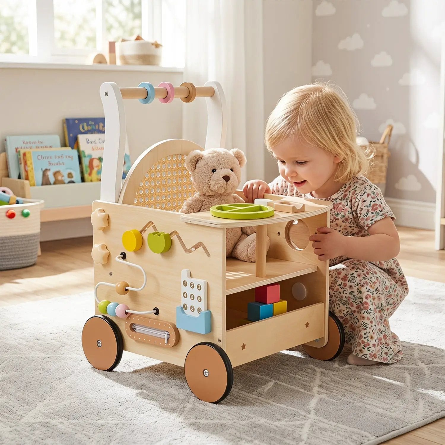 Wooden Push Walker 13-in-1 Activity Center with Storage by DirectDeals