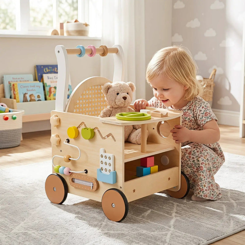 Wooden Push Walker 13-in-1 Activity Center with Storage by DirectDeals