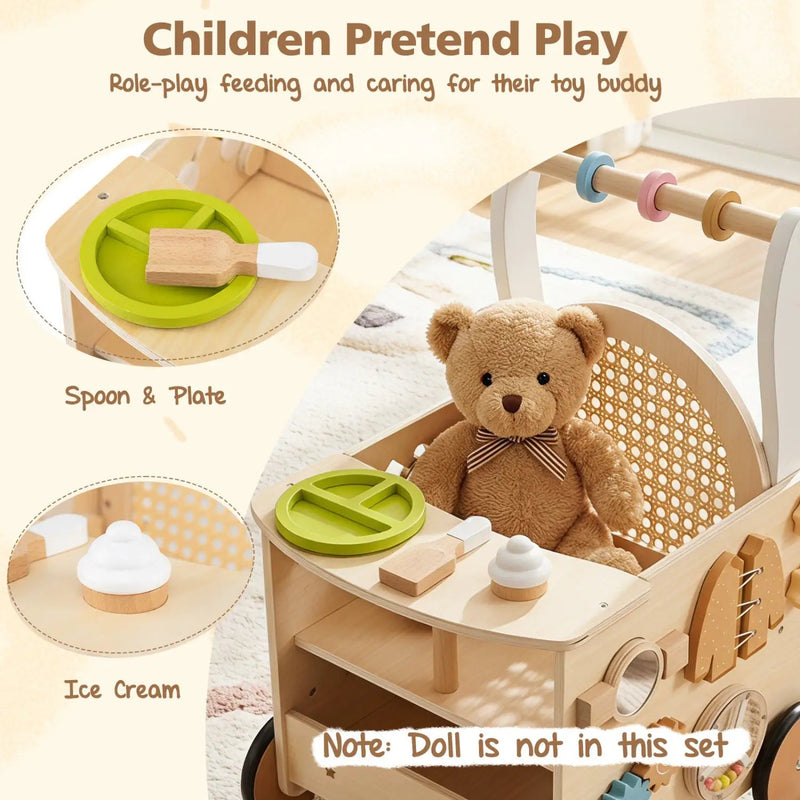 Wooden Push Walker 13-in-1 Activity Center with Storage by DirectDeals
