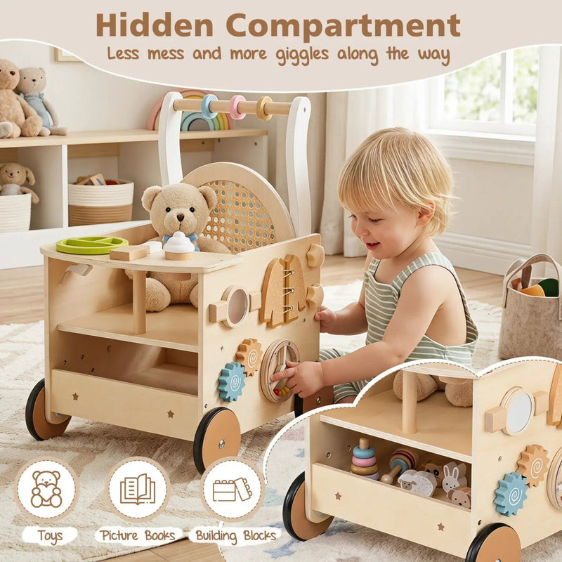 Wooden Push Walker 13-in-1 Activity Center with Storage by DirectDeals