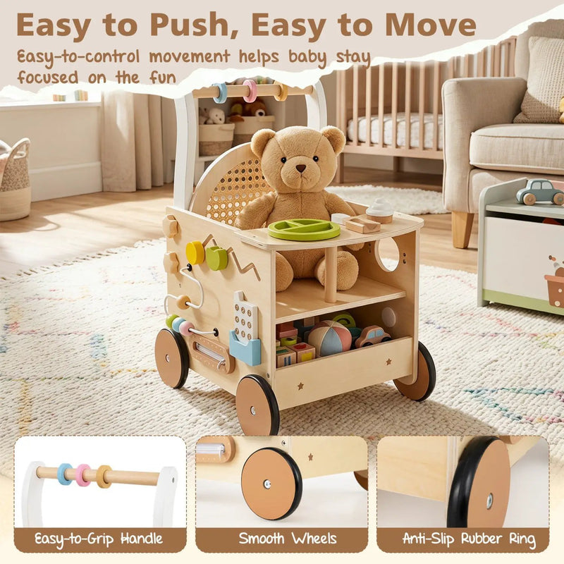 Wooden Push Walker 13-in-1 Activity Center with Storage by DirectDeals