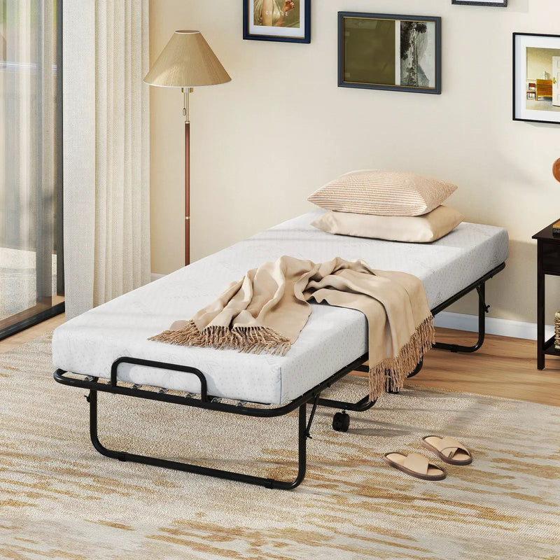 Cot Size Folding Bed Frame with Memory Foam Mattress and Metal Frame by DirectDeals