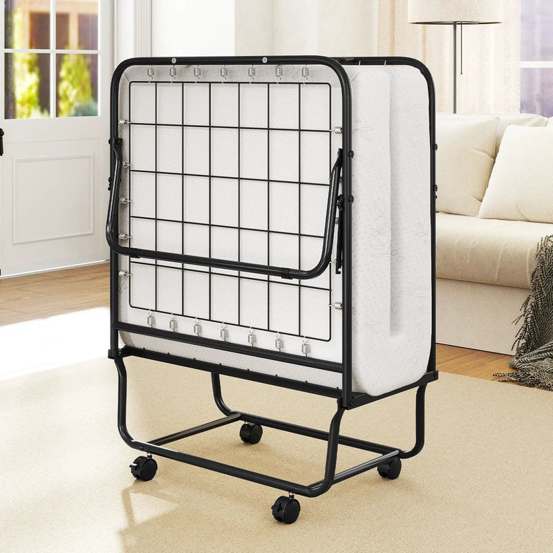 Cot Size Folding Bed Frame with Memory Foam Mattress and Metal Frame by DirectDeals