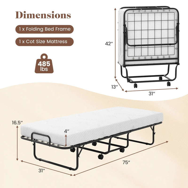 Cot Size Folding Bed Frame with Memory Foam Mattress and Metal Frame by DirectDeals