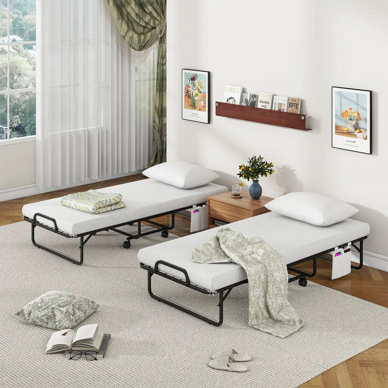Space-Saving Narrow Twin Rollaway Bed with Pillow and Side Organizer Pocket by DirectDeals