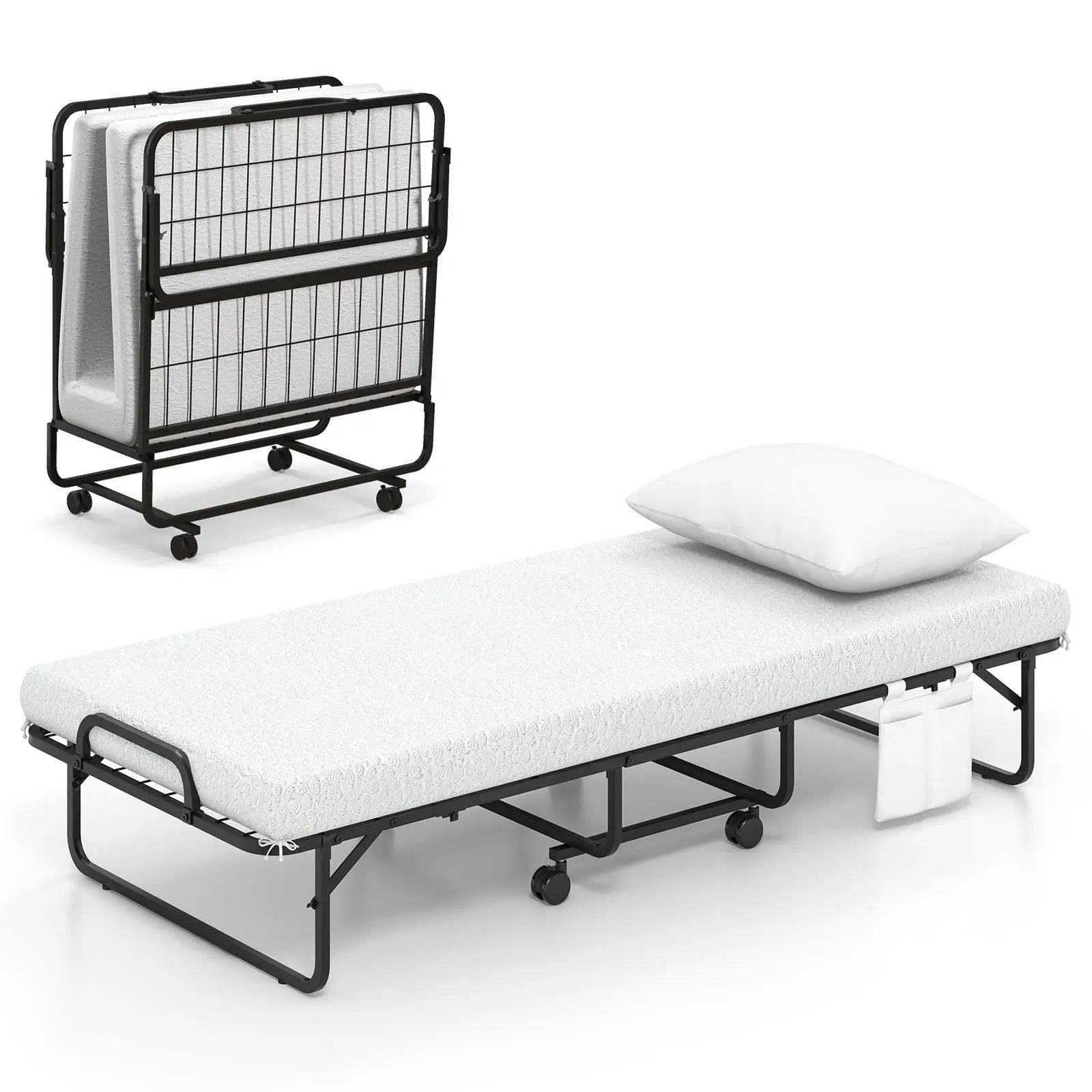 Cot Size Folding Bed with Memory Foam Mattress and Pillow by DirectDeals