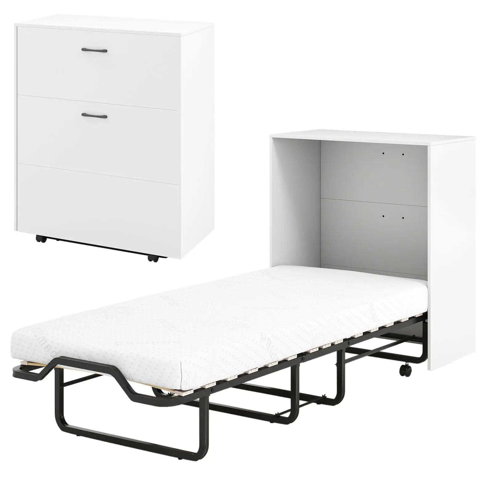 Cot Size Murphy Bed with Foldable Bed and Lockable Wheels by DirectDeals
