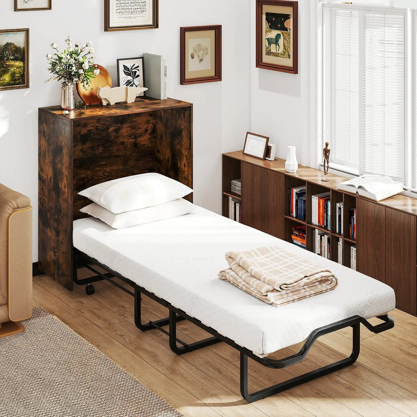 Cot Size Murphy Bed with Foldable Bed and Lockable Wheels by DirectDeals