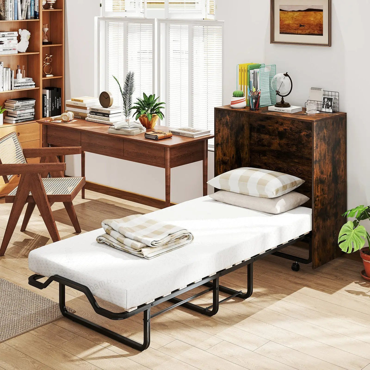 Cot Size Murphy Bed with Foldable Bed and Lockable Wheels by DirectDeals