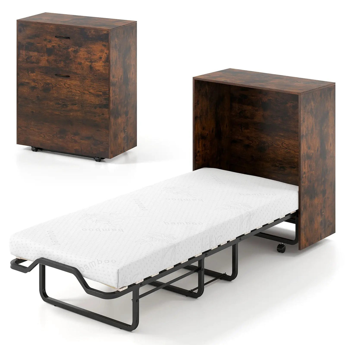 Cot Size Murphy Bed with Foldable Bed and Lockable Wheels by DirectDeals