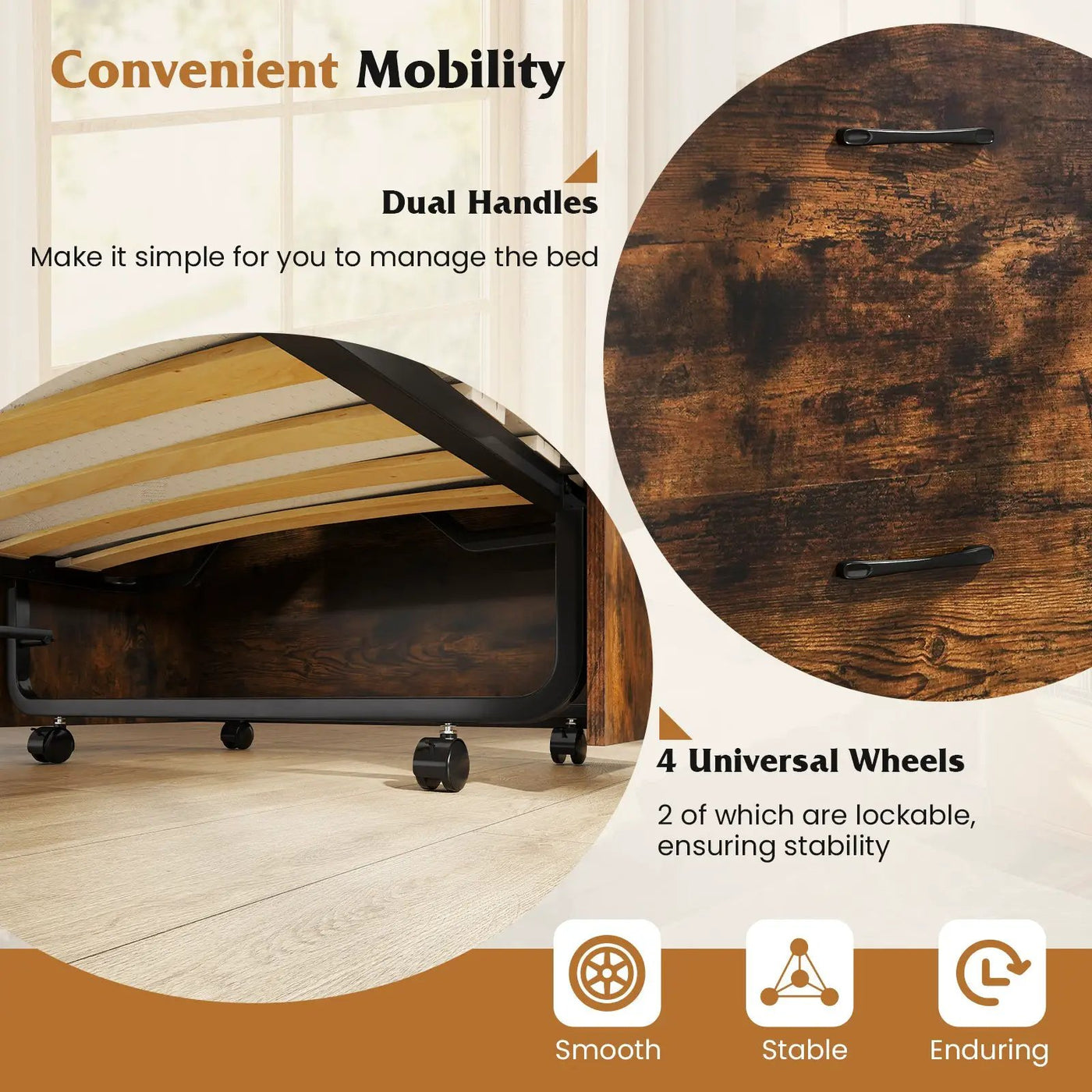 Cot Size Murphy Bed with Foldable Bed and Lockable Wheels by DirectDeals
