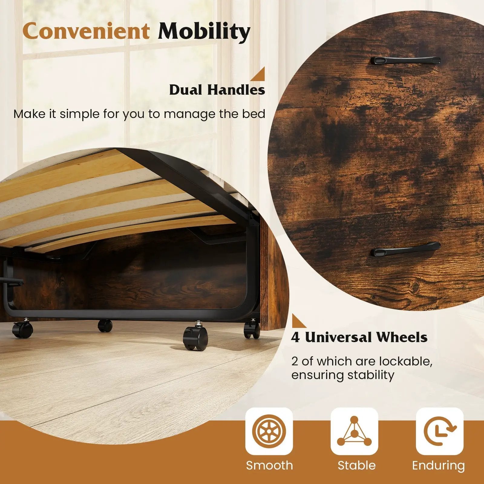 Cot Size Murphy Bed with Foldable Bed and Lockable Wheels by DirectDeals