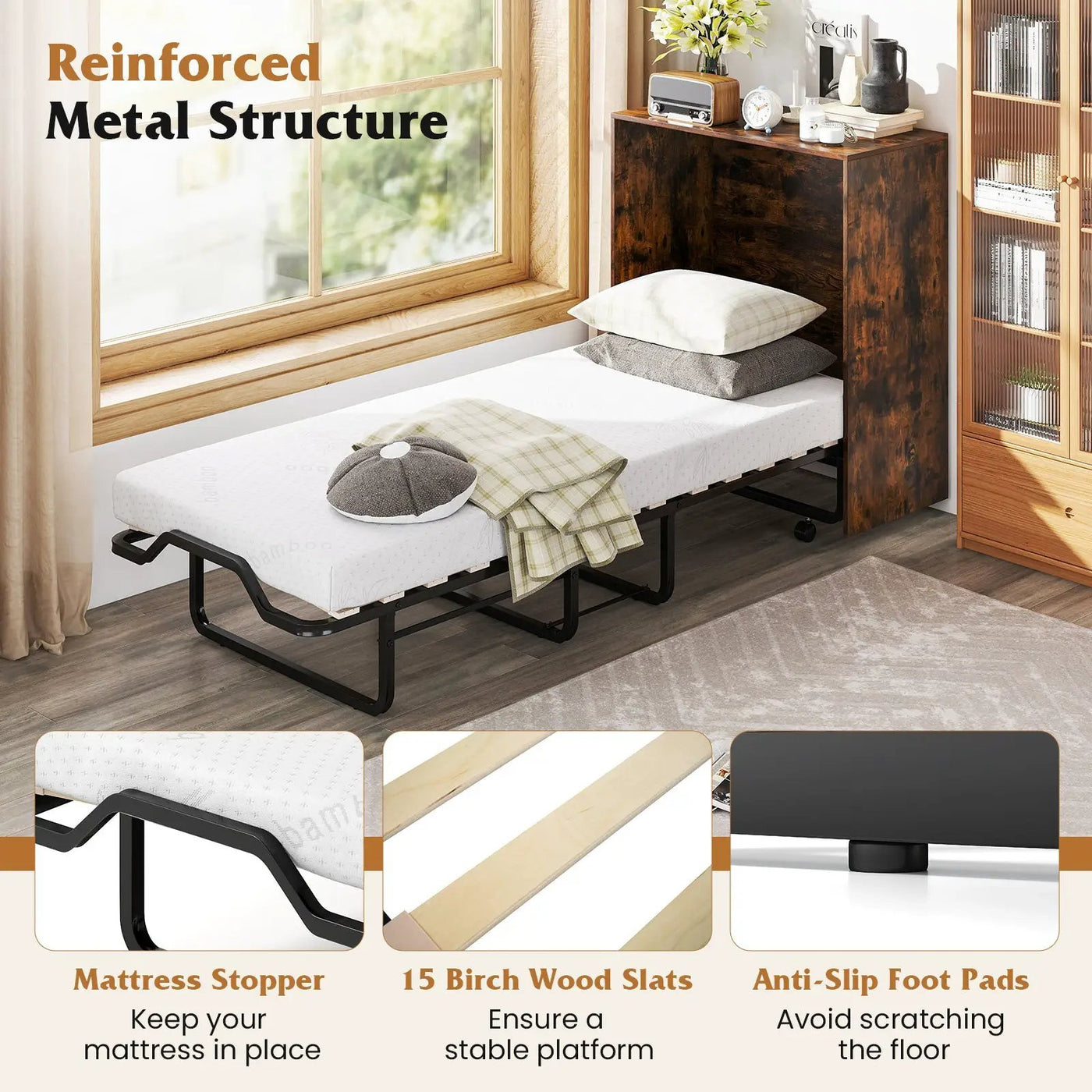 Cot Size Murphy Bed with Foldable Bed and Lockable Wheels by DirectDeals