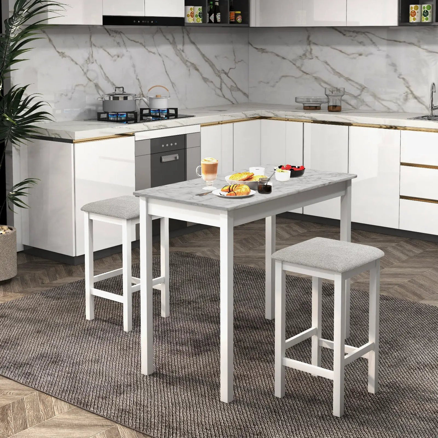 Counter-Height Dining Table and 2 Upholstered Bar Stools by DirectDeals