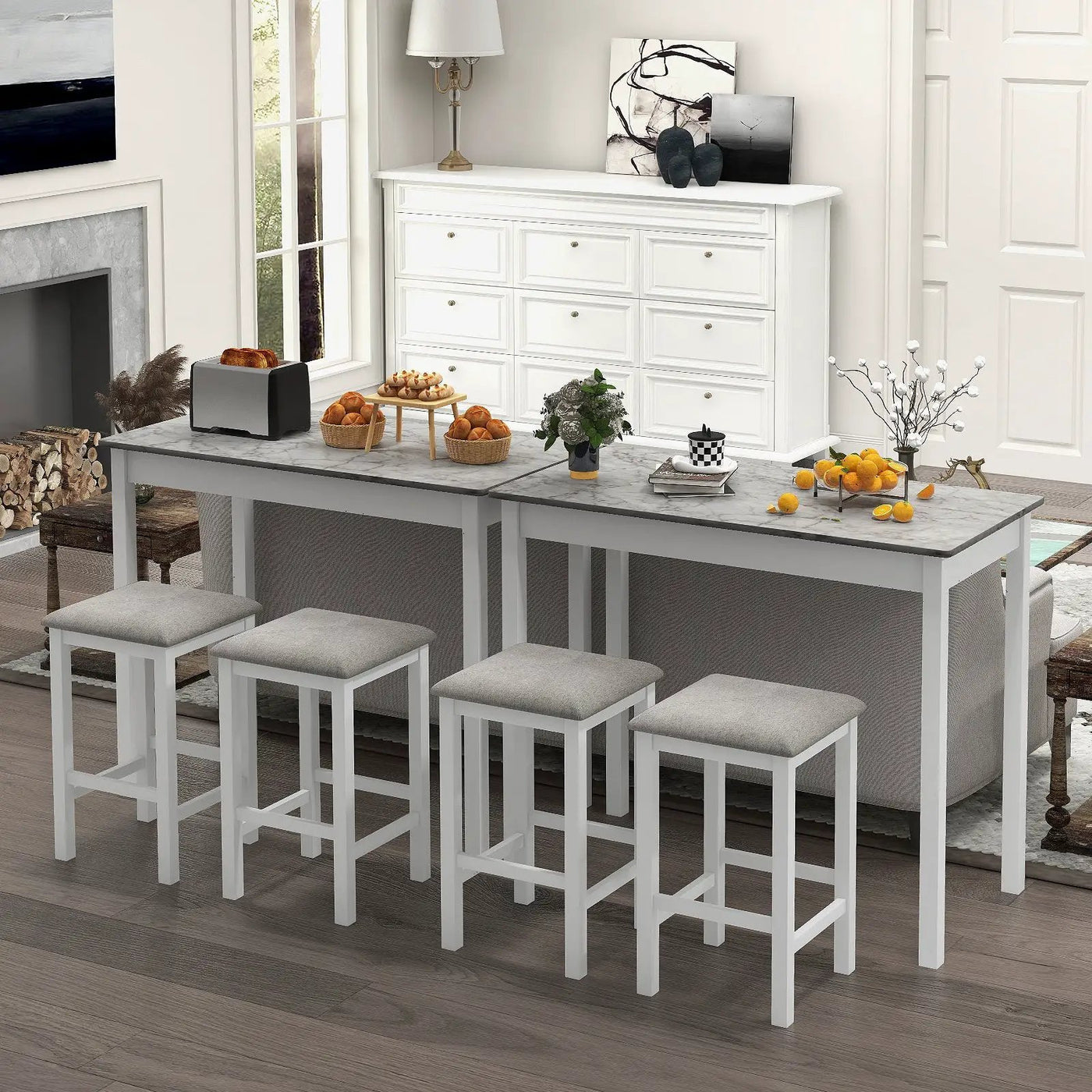 Counter-Height Dining Table and 2 Upholstered Bar Stools by DirectDeals