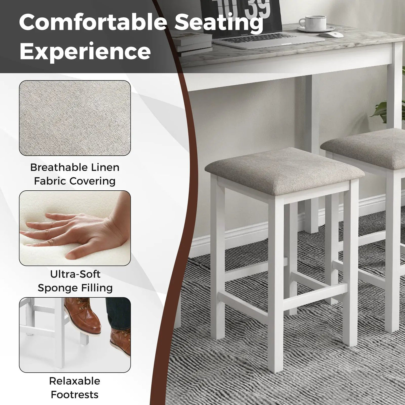 Counter-Height Dining Table and 2 Upholstered Bar Stools by DirectDeals