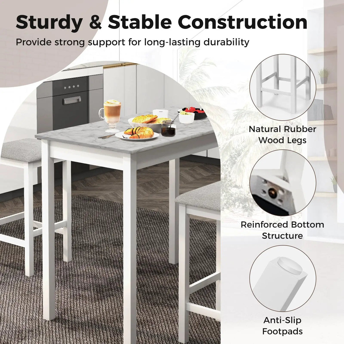 Counter-Height Dining Table and 2 Upholstered Bar Stools by DirectDeals