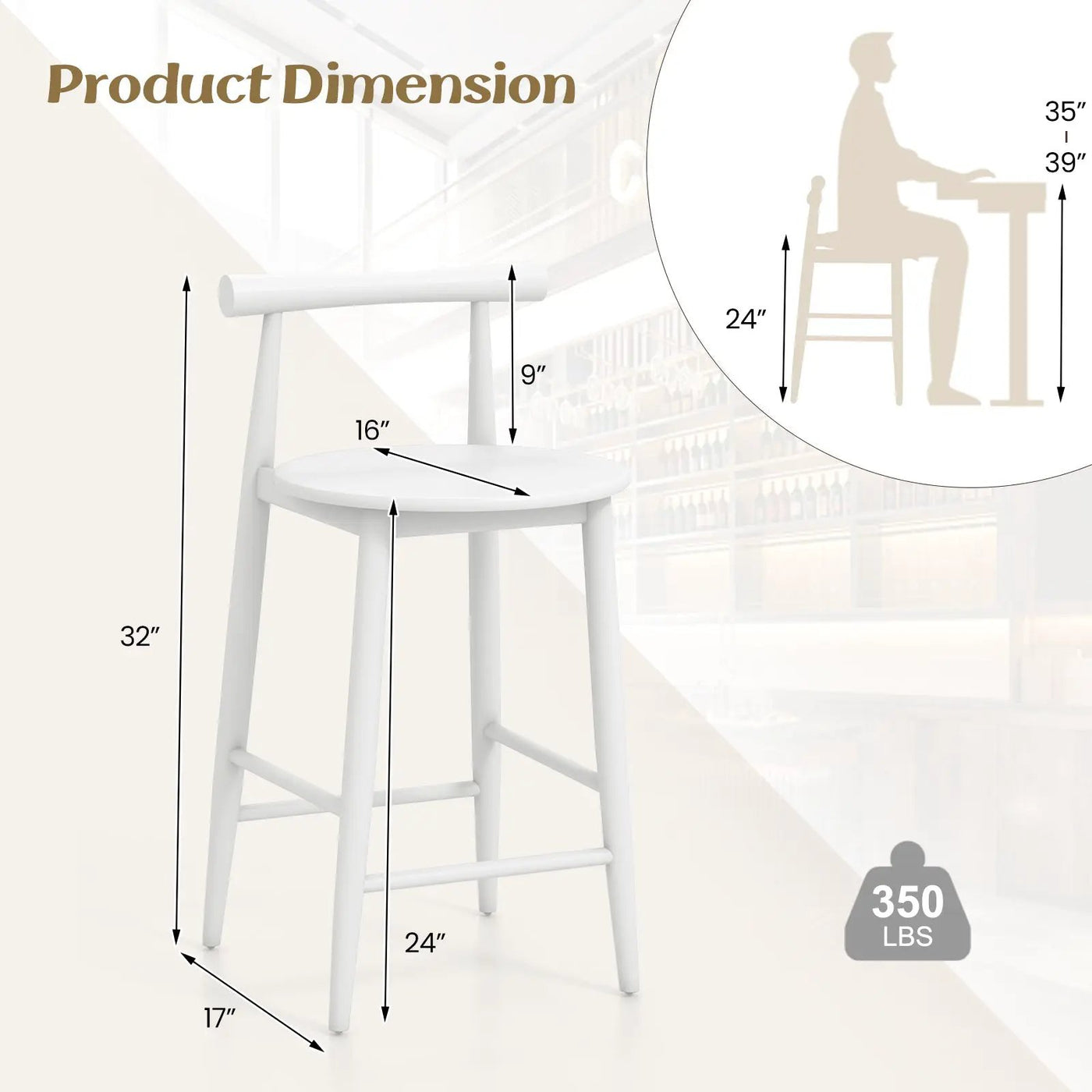 Counter Height Bar Chair Set with Acacia Wood Frame and Supporting Legs by DirectDeals