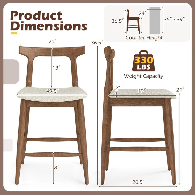 Counter Height Bar Stools 24 Inch Solid Wood Kitchen Island Chairs with Curved Backs by DirectDeals
