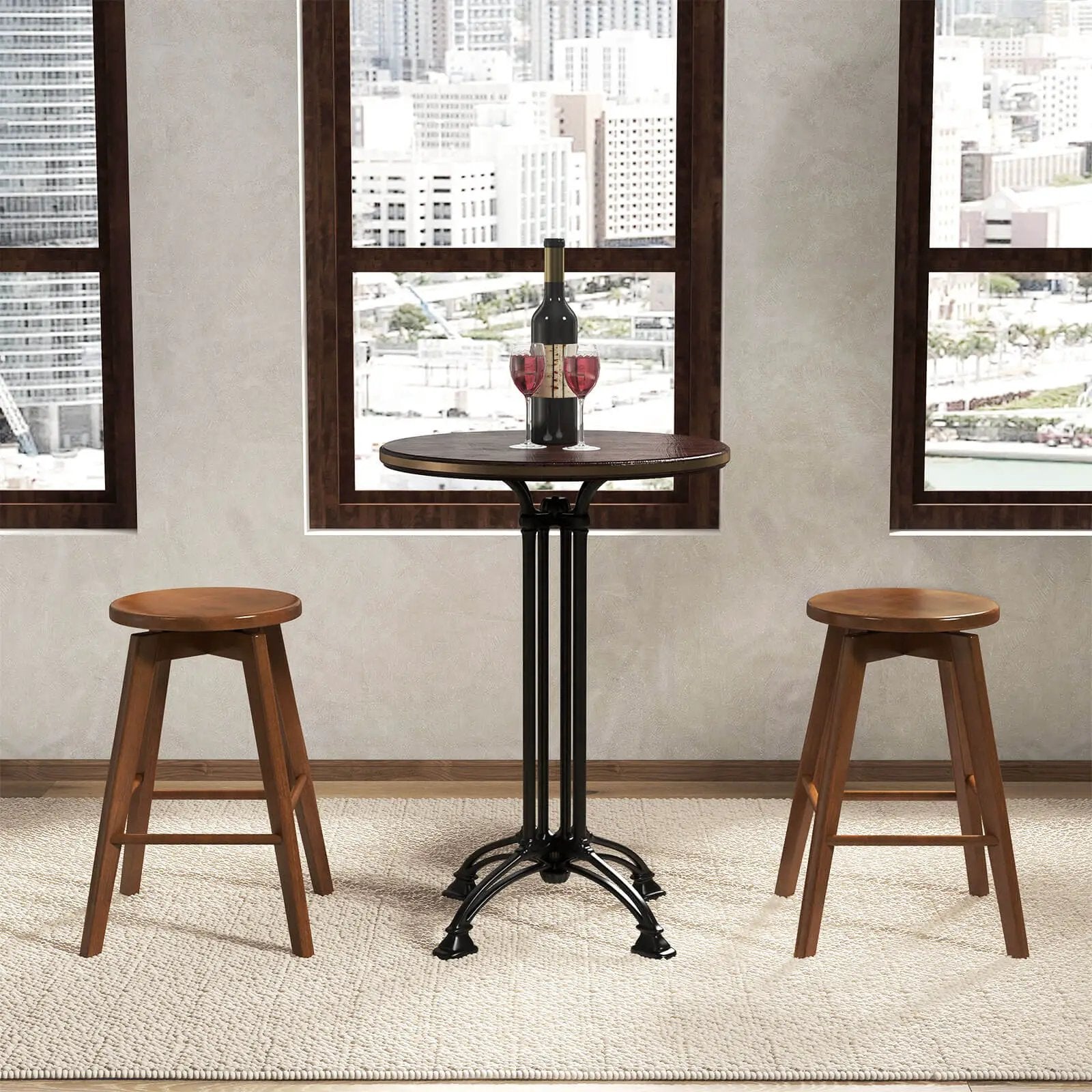 2 Set of 24.5 Inch Counter Height Bar Stool with Rubber Wood Frame by DirectDeals