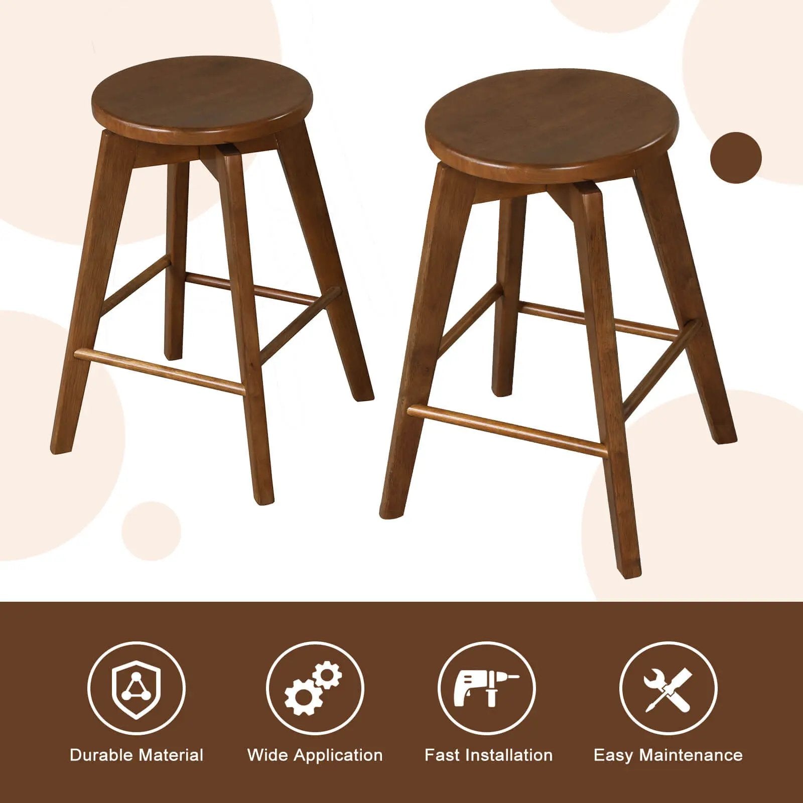2 Set of 24.5 Inch Counter Height Bar Stool with Rubber Wood Frame by DirectDeals