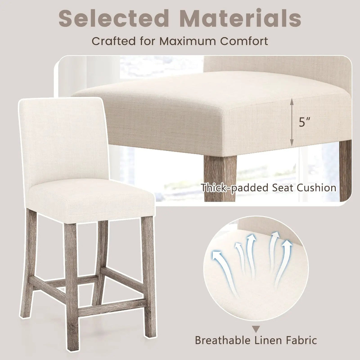 Counter Height Bar Stools Set of 2 with Back and Footrest by DirectDeals
