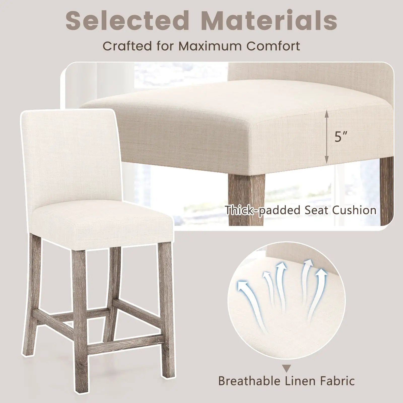 Counter Height Bar Stools Set of 2 with Back and Footrest by DirectDeals
