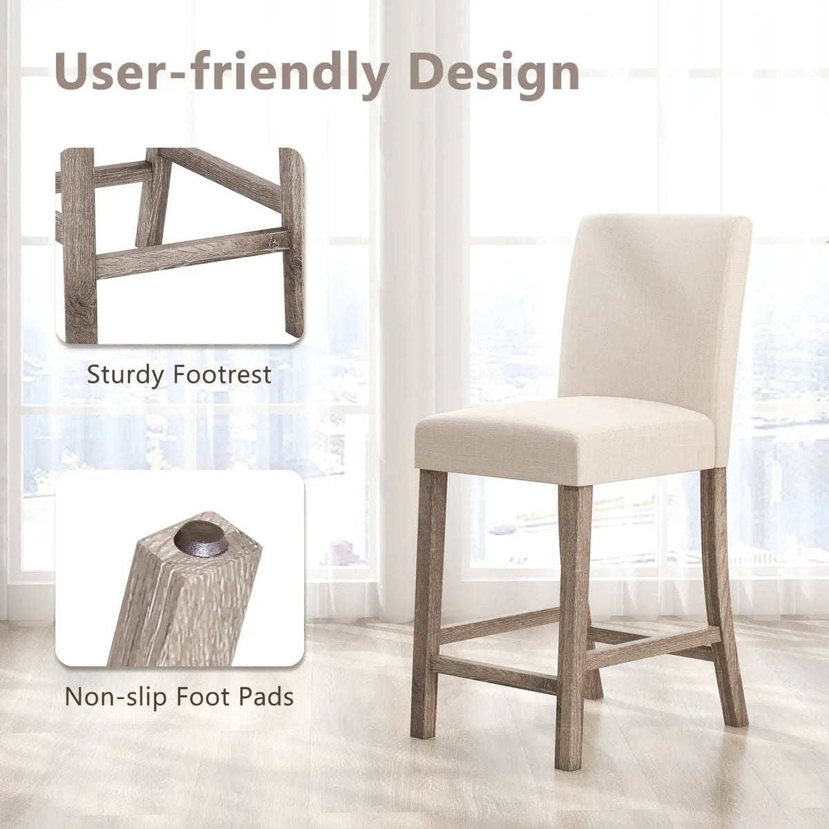 Counter Height Bar Stools Set of 2 with Back and Footrest by DirectDeals