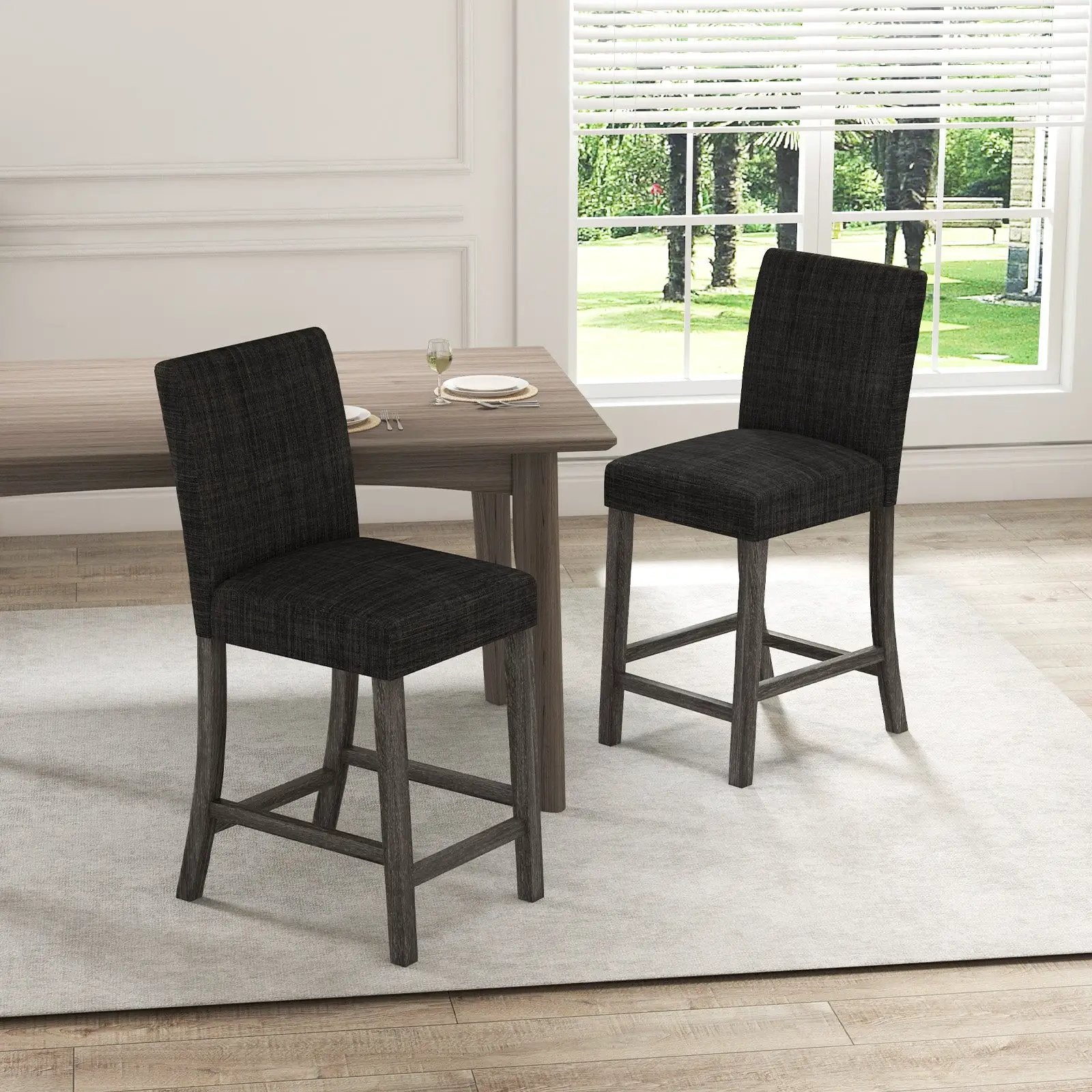 Counter Height Bar Stools Set of 2 with Back and Footrest by DirectDeals