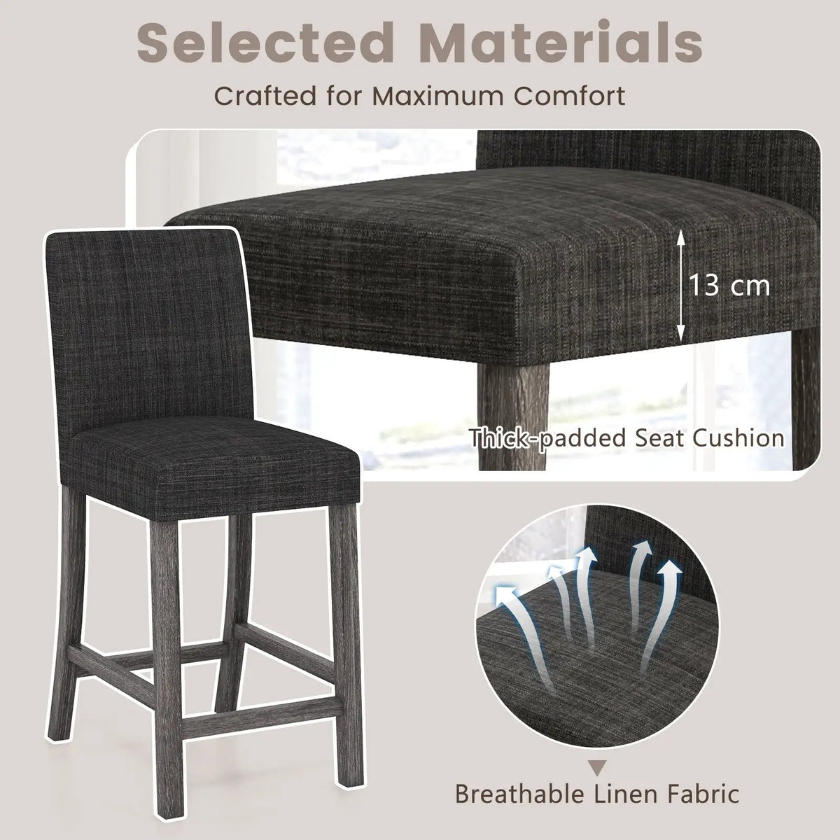 Counter Height Bar Stools Set of 2 with Back and Footrest by DirectDeals