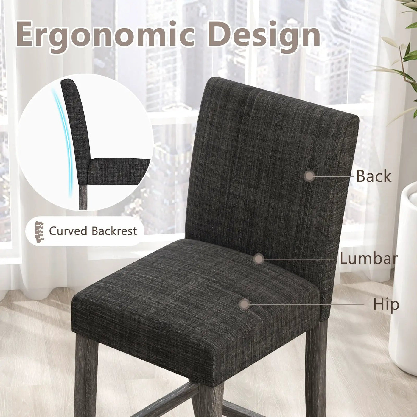 Counter Height Bar Stools Set of 2 with Back and Footrest by DirectDeals