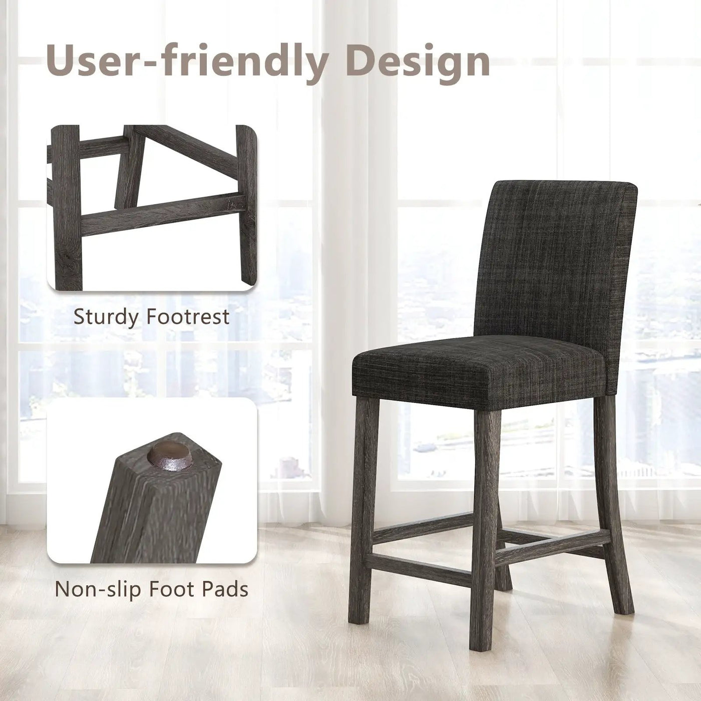Counter Height Bar Stools Set of 2 with Back and Footrest by DirectDeals