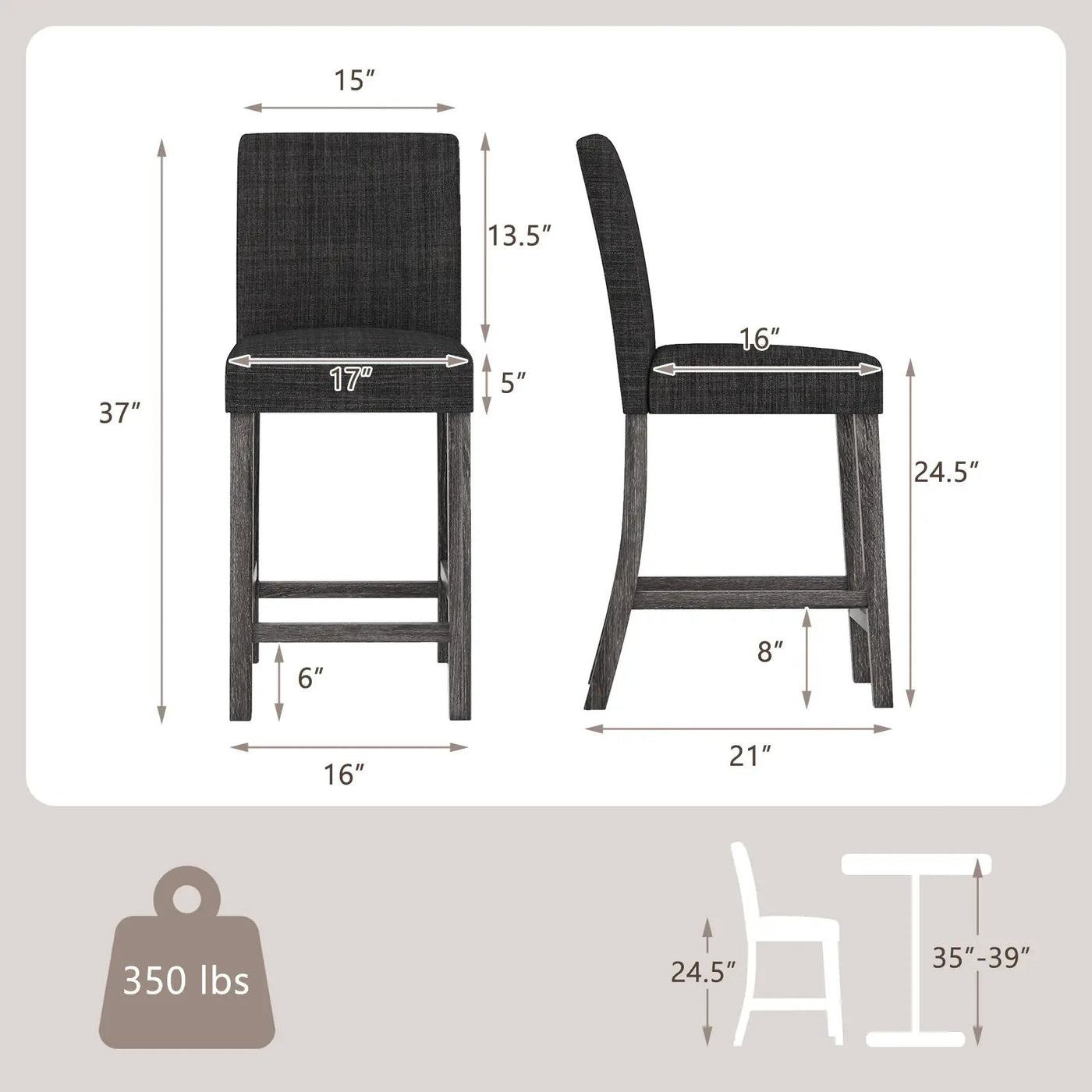 Counter Height Bar Stools Set of 2 with Back and Footrest by DirectDeals