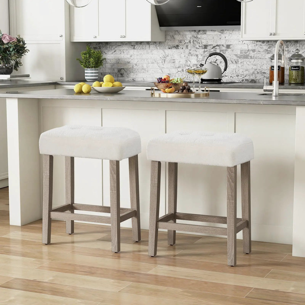 Modern Counter Height Bar Stools Set of 2 with Rubber Wood Legs by DirectDeals