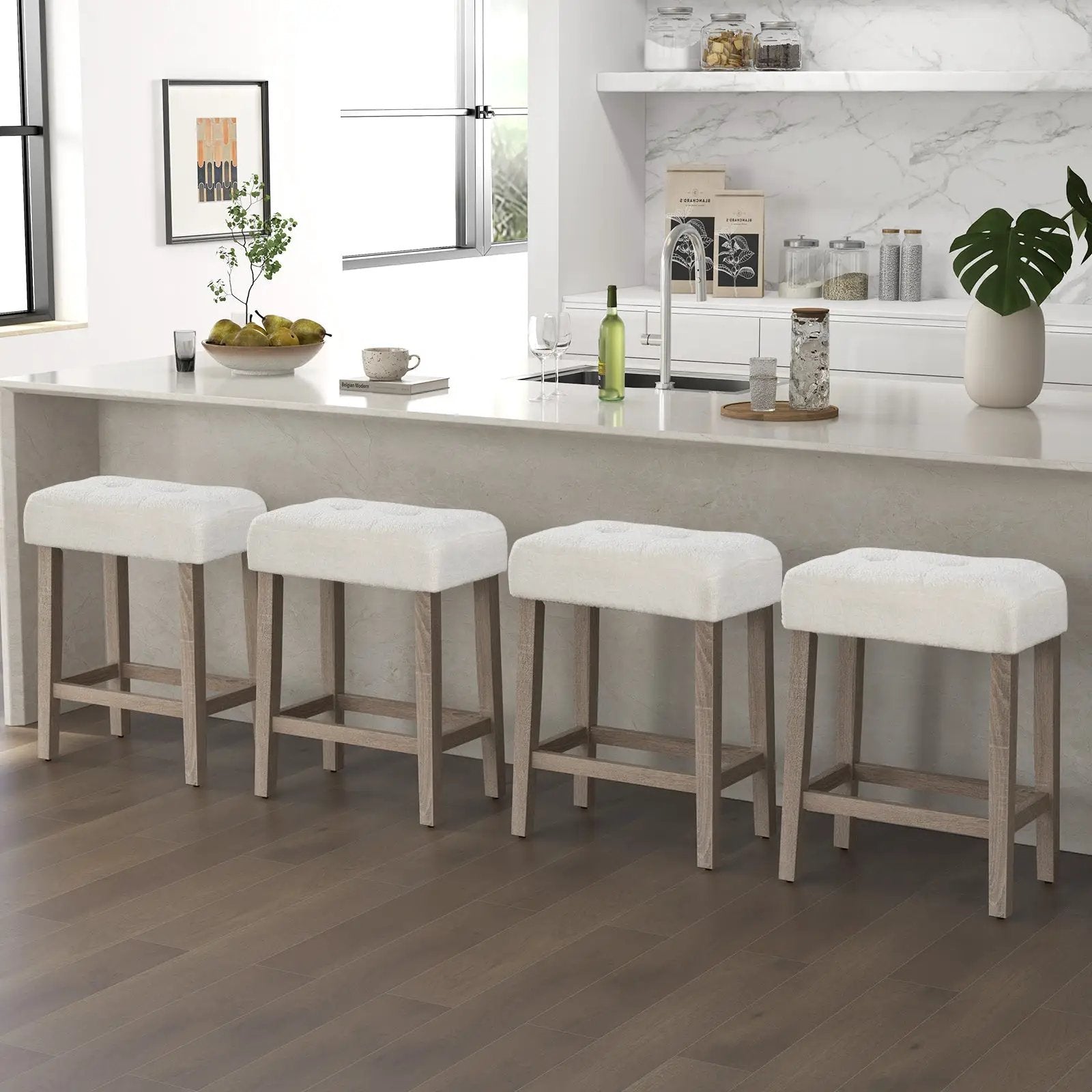 Modern Counter Height Bar Stools Set of 2 with Rubber Wood Legs by DirectDeals