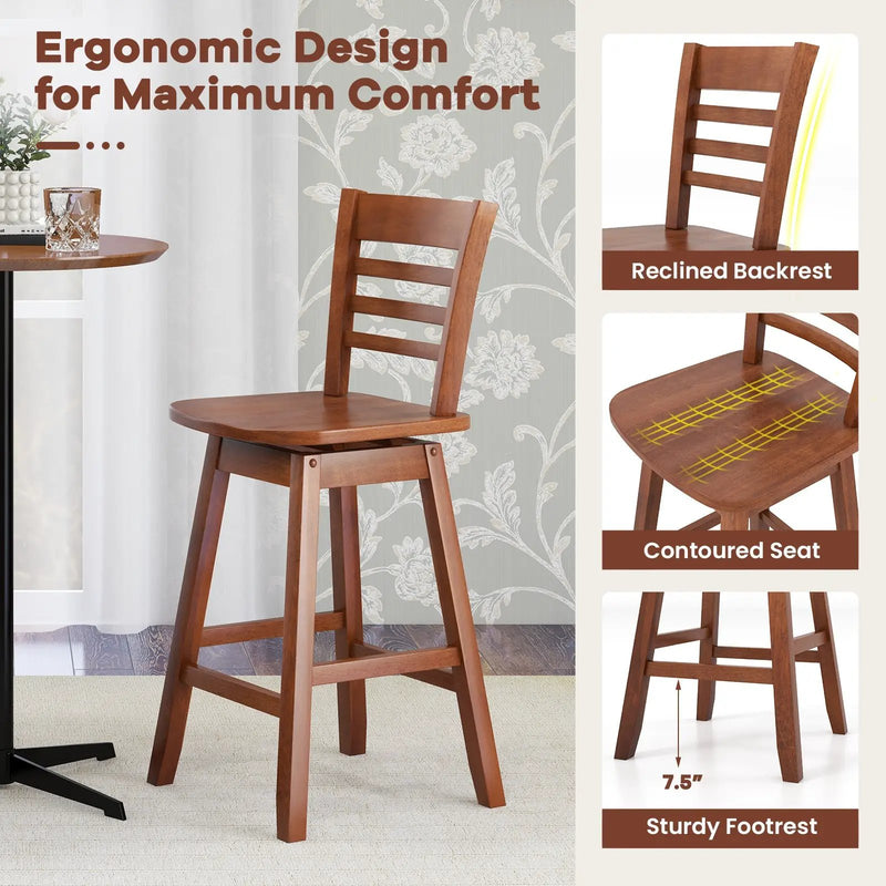 Counter Height Barstools Set of 2 with Footrest for Kitchen Island Bar by DirectDeals