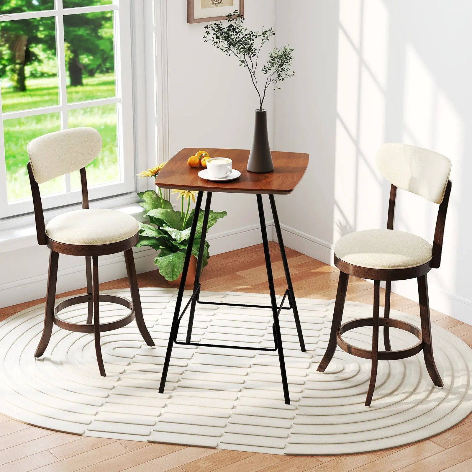 25.5 Inch Counter Height Chairs Set of 2 with Padded Seat and Backrest-Brown by DirectDeals