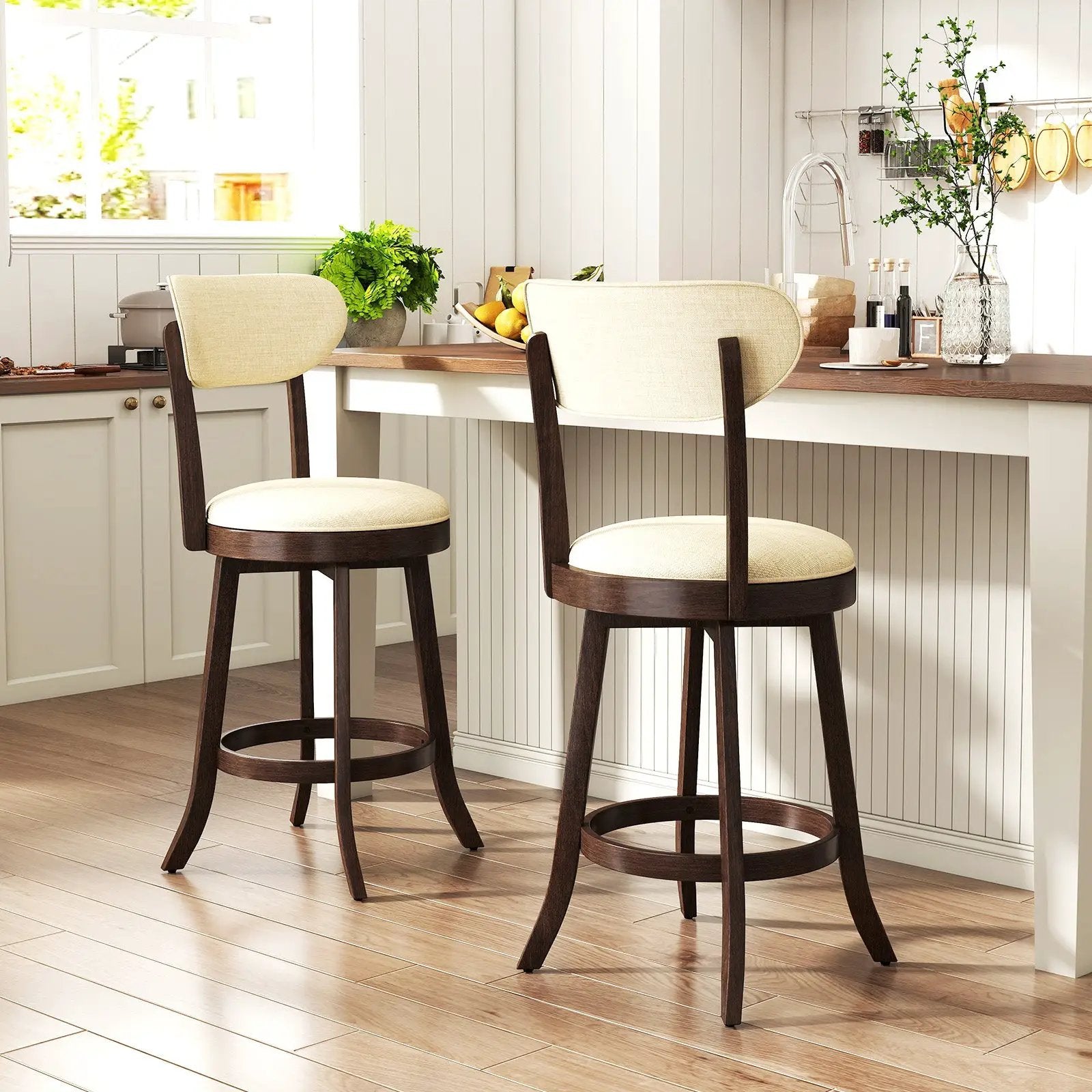 25.5 Inch Counter Height Chairs Set of 2 with Padded Seat and Backrest-Brown by DirectDeals