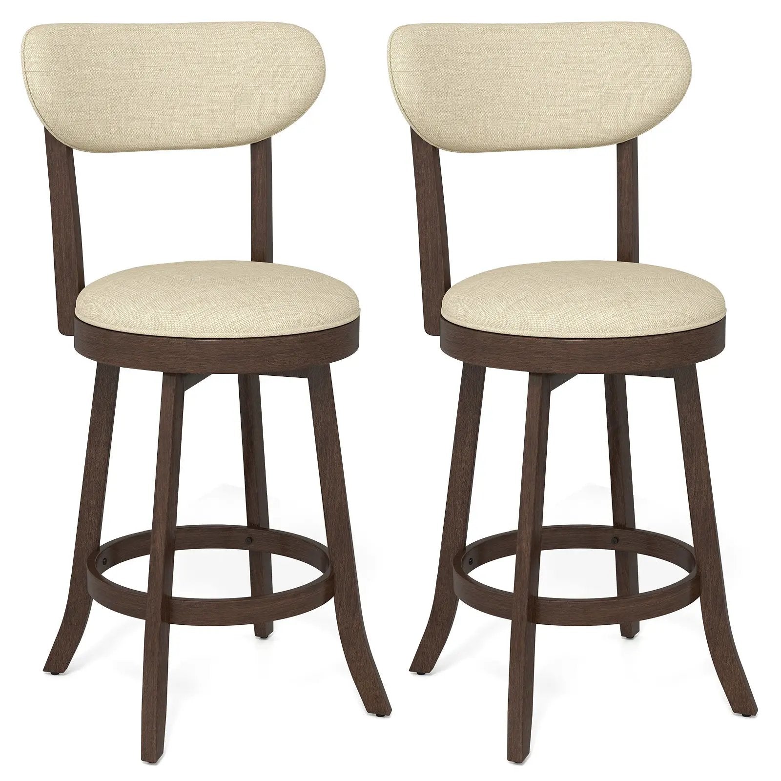 25.5 Inch Counter Height Chairs Set of 2 with Padded Seat and Backrest-Brown by DirectDeals