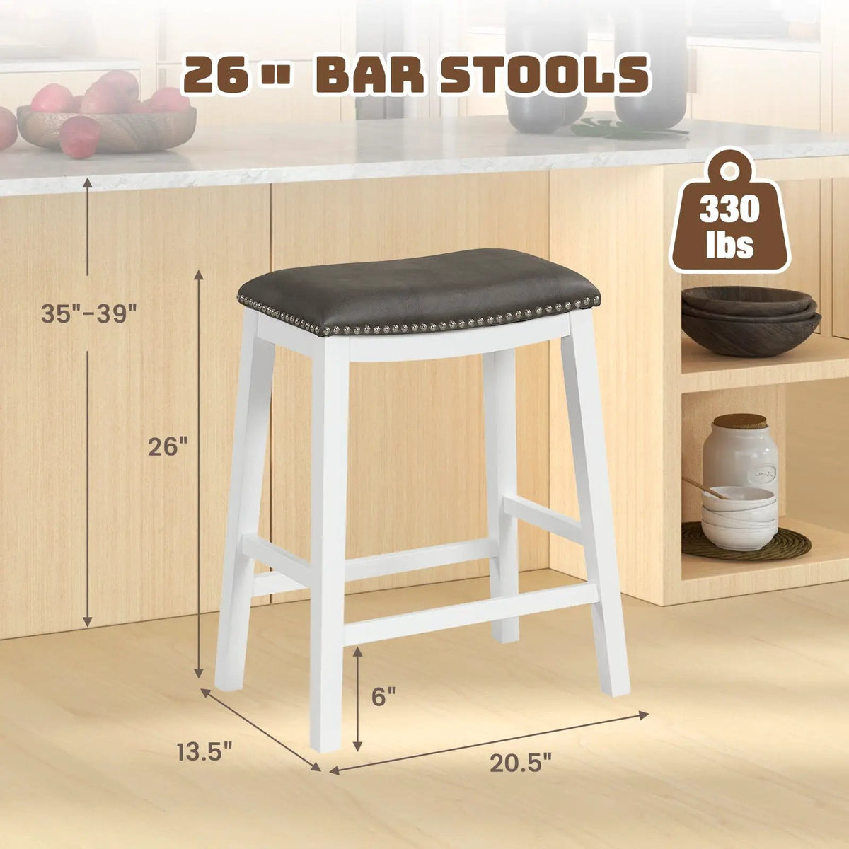 26 Inch Counter Height Bar Stool Set of 2 with Upholstered Seat by DirectDeals