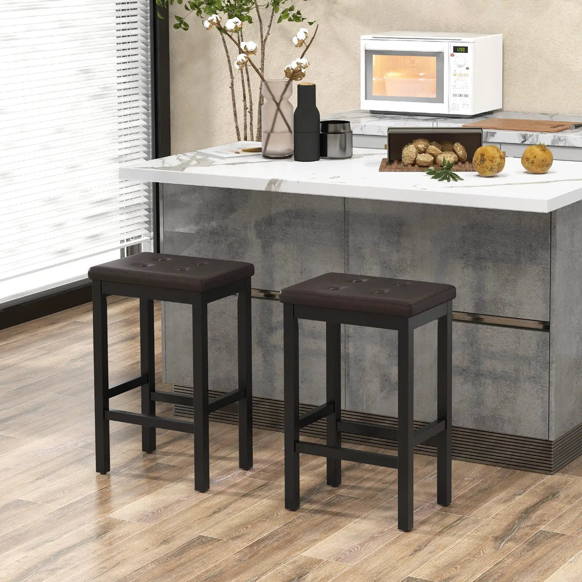 24 Inch Bar Stools with Padded Seat Footrest and Rubber Wood Frame by DirectDeals