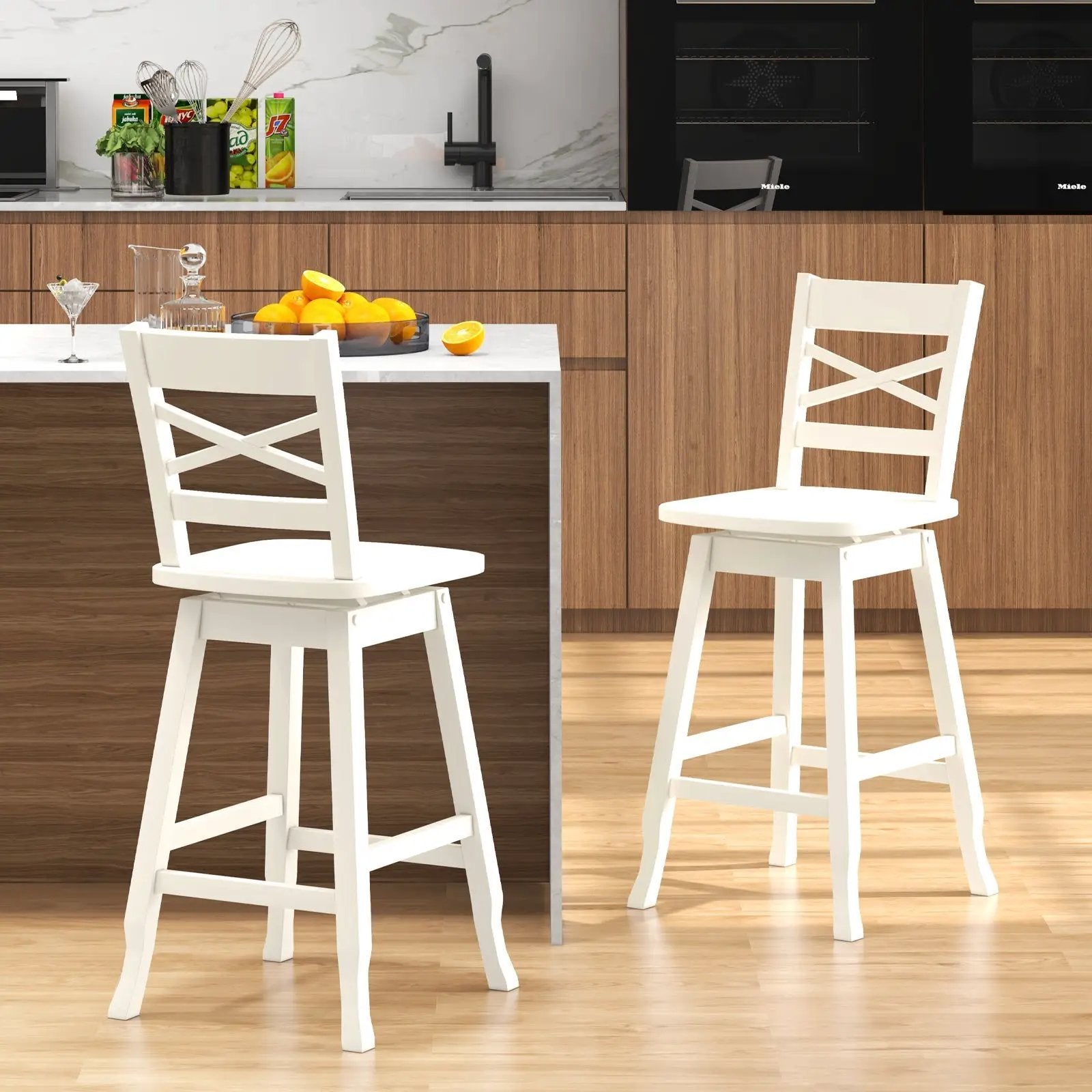 Swivel 24-Inch Counter Height Stool Set of 2 with Inclined Backrest by DirectDeals