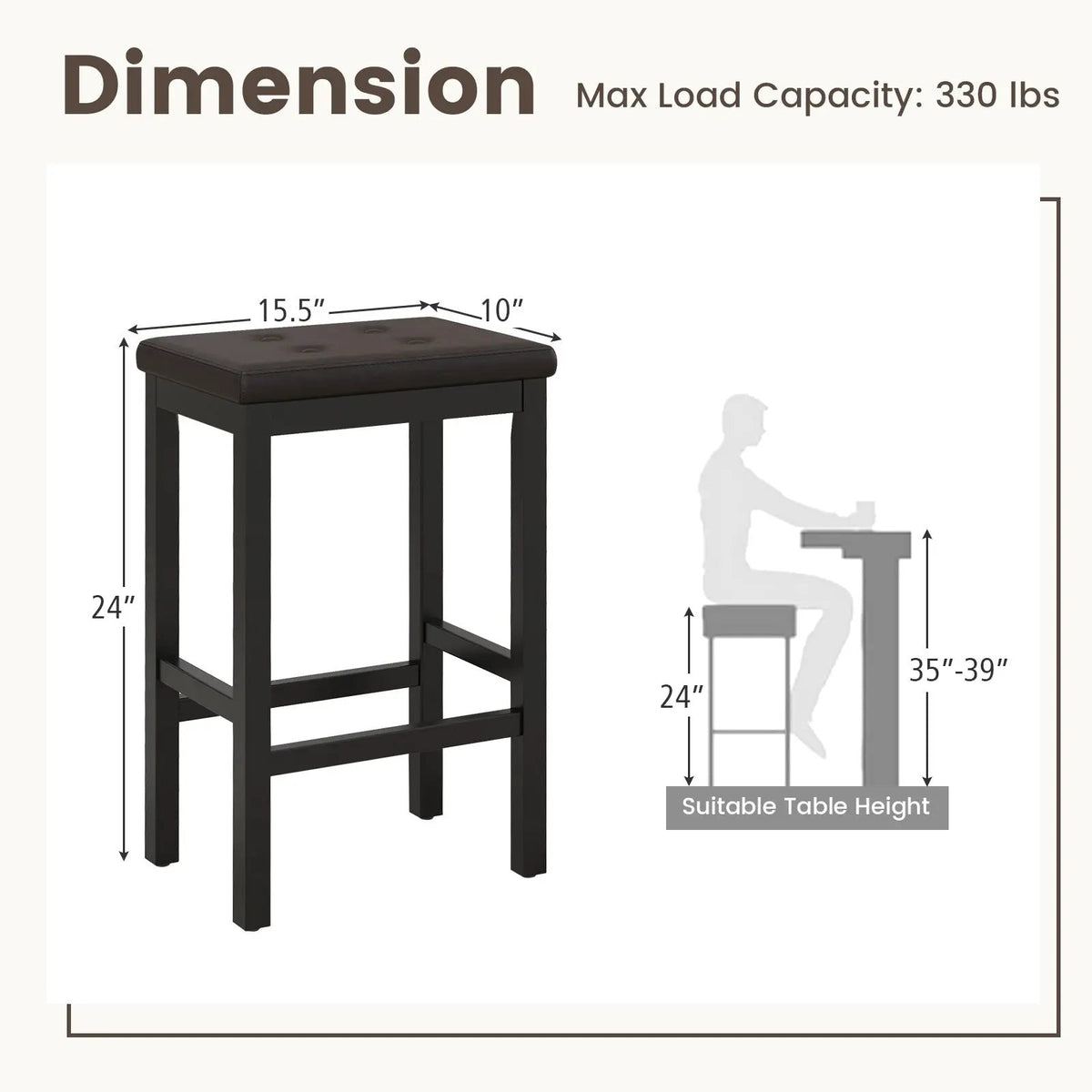 24 Inch Bar Stools with Padded Seat Footrest and Rubber Wood Frame by DirectDeals
