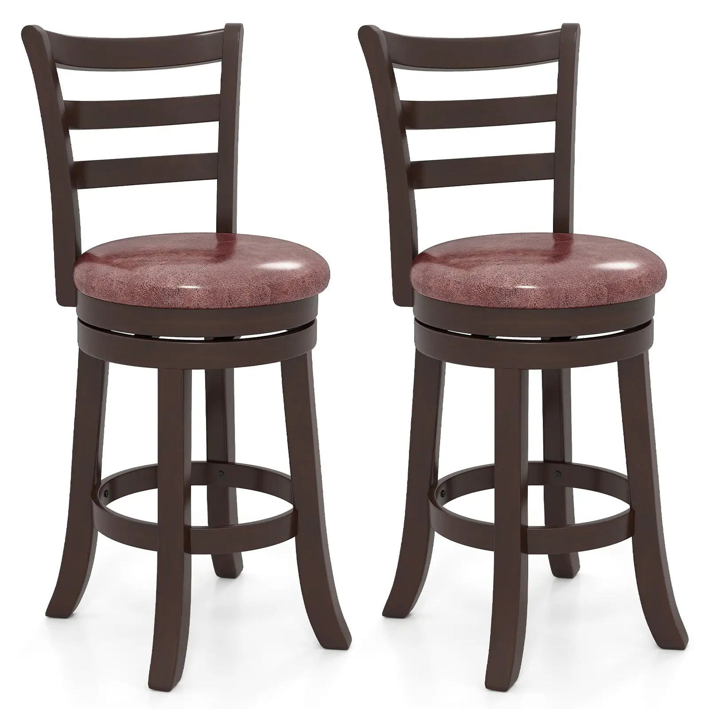 Counter Height Swivel Barstools Set of 2 with Faux Leather Seat and Wrap-around Footrest by DirectDeals