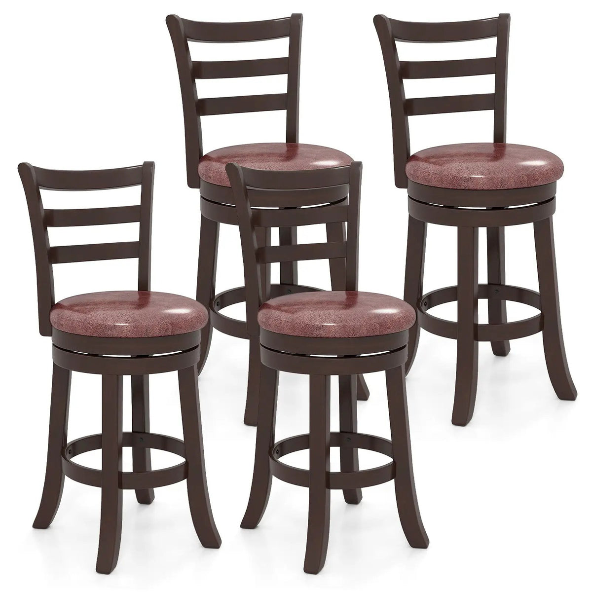 Counter Height Swivel Barstools Set of 2 with Faux Leather Seat and Wrap-around Footrest by DirectDeals