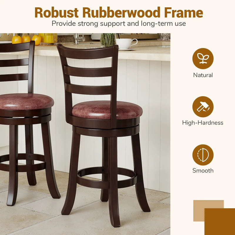 Counter Height Swivel Barstools Set of 2 with Faux Leather Seat and Wrap-around Footrest by DirectDeals