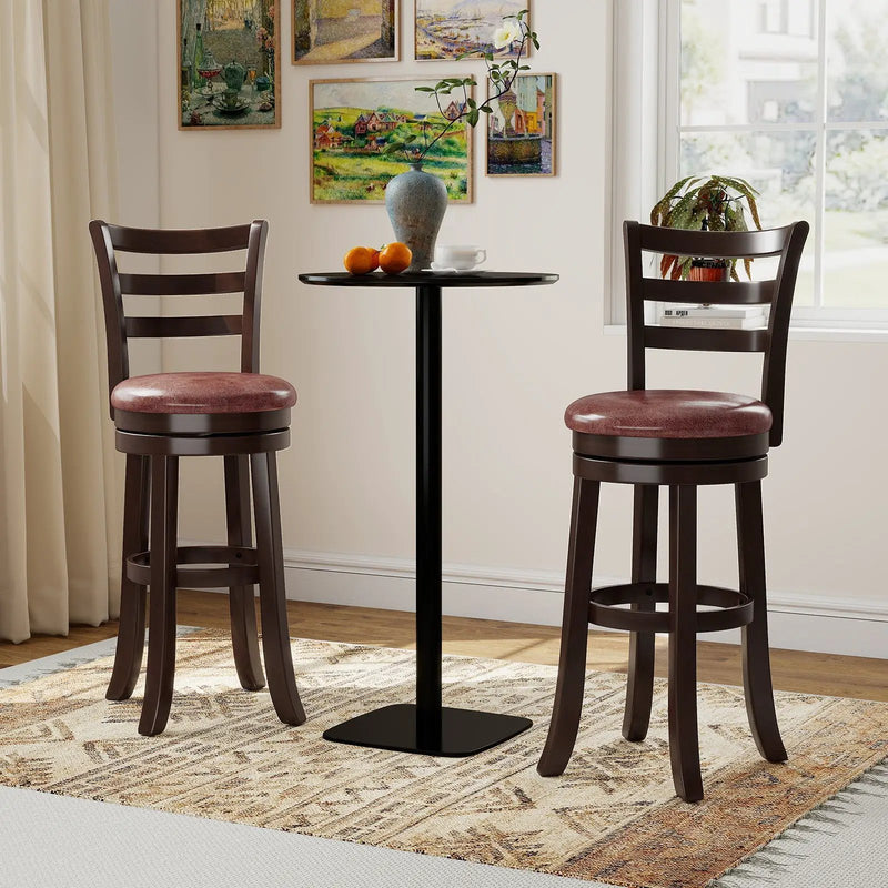Counter Height Swivel Barstools Set of 2 with Faux Leather Seat and Wrap-around Footrest by DirectDeals