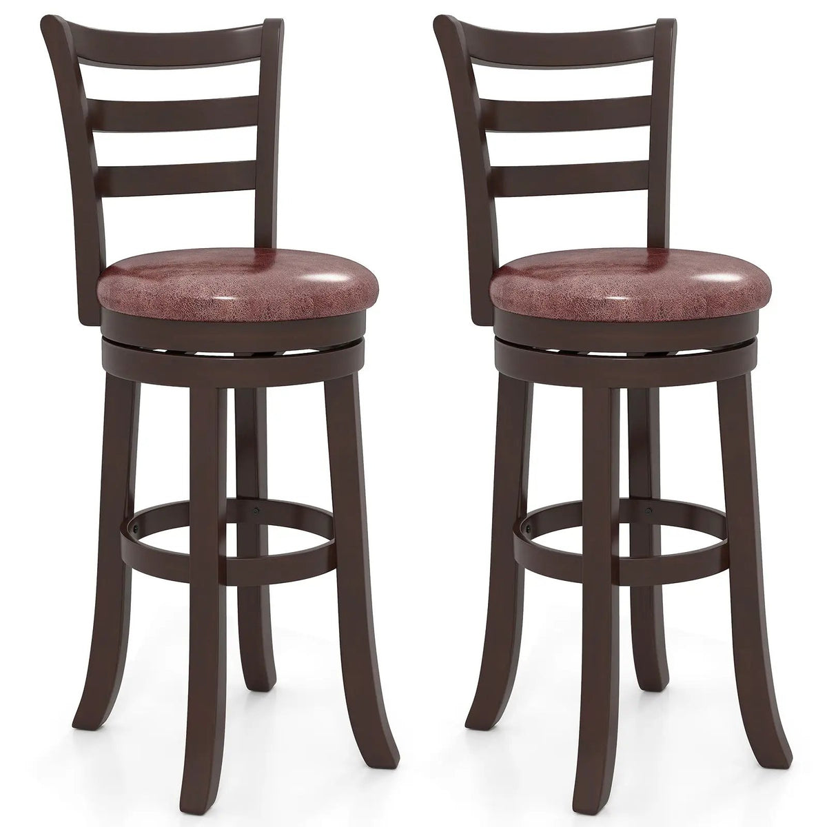 Counter Height Swivel Barstools Set of 2 with Faux Leather Seat and Wrap-around Footrest by DirectDeals