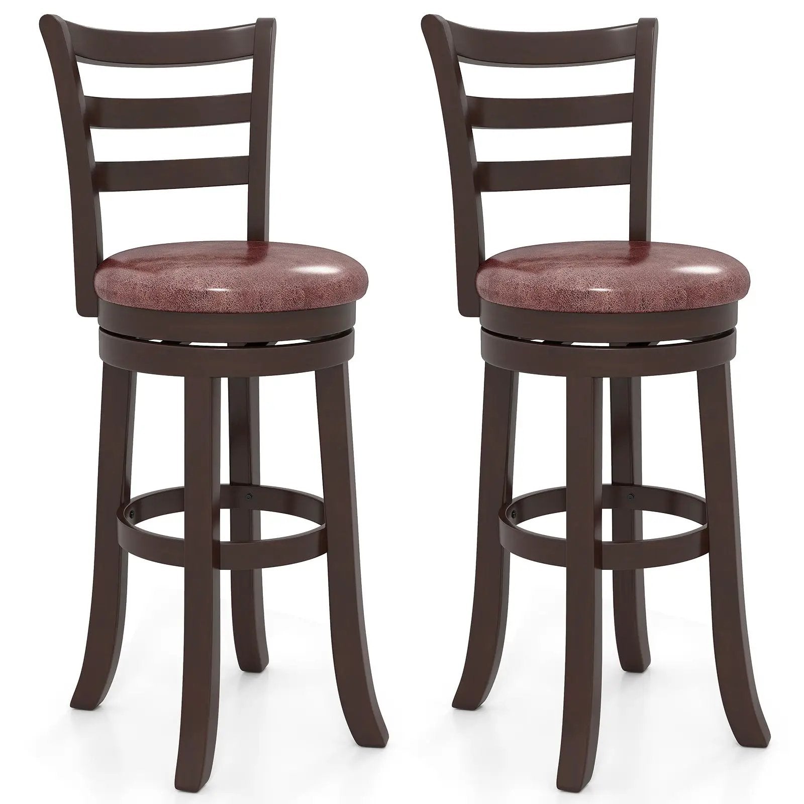 Counter Height Swivel Barstools Set of 2 with Faux Leather Seat and Wrap-around Footrest by DirectDeals